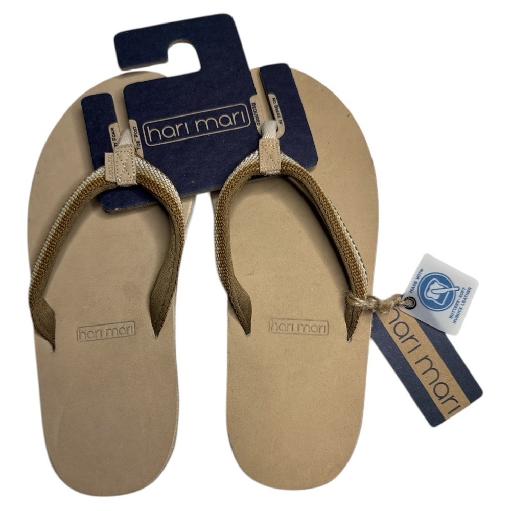 Hari Mari Scouts Leather Flip Flops Sandal Shoes In Tobacco Breeze  NWT Size:8